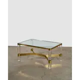Karl Springer, 'Round Leg Lucite' Coffee table, , glass, polished brass, Lucite, engraved 'Karl Springer'