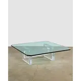 Karl Springer, Special Order 'Trestle Style' Coffee Table, , Lucite, glass, engraved 'Karl Springer'