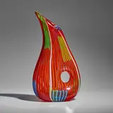 Anzolo Fuga, Large 'Bandiere' Pitcher, M, hand-blown glass with banded cane decoration