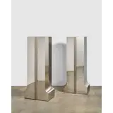 Karl Springer, Pair of Monumental Illuminated Custom Order 'Athena' Pedestals, , chrome-plated and brushed stainless steel, sand-blasted glass