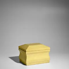 Hinged Box by Karl Springer, , yellow cobra, suede, steel, felt, sold Mar 2026