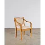 Karl Springer, 'Regency' Armchair, , lacewood, cream and gold thread fabric upholstery, reupholstered by Lobel Modern