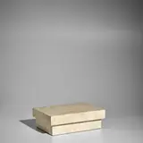 Karl Springer, Covered Box, , tessellated travertine, lacquered wood, velvet, metal label in facsimile 'Karl Springer'