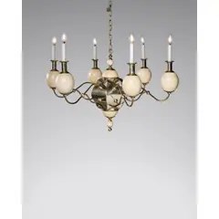 J. Anthony Redmile, Rare 'Cosmic Eggs' Chandelier, nickel-plated steel, brass, stone, ostrich eggs