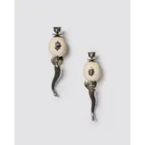 J. Anthony Redmile, Rare Pair of 'Cosmic Egg' Wall Lights, nickel-plated steel, ostrich egg, amethyst, horn, one example stamped 'redmile London', the other indistinctly stamped 'redmile Lon