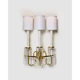 Tommi Parzinger, Pair of Rare Three-Arm Wall Lights, for Parzinger Originals, polished brass, faceted crystals, restored and rewired by Lobel Modern