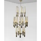 Archimede Seguso, Rare and Exceptional Three-tier Ceiling Light, polished chrome, smoked glass