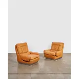 Guido Faleschini, Pair of Lounge Chairs, for Mariani, leather, chrome-plated steel, partial paper label on one