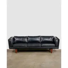 Illum Wikkelso, 'Pyramid' Sofa, V11, for Holger Christiansen, mahogany, black leather upholstery