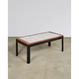 Bruno Capacci, Coffee Table, inlaid marble, ebonized wood, glass with foil backing, inlaid signature 'capacci'