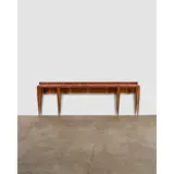 Gio Ponti, Large Console Table, for Giordano Chiesa, cherrywood veneer, glass, red variegated marble, silvered bronze sabots