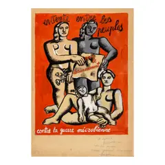 Fernand Léger, Composition aux quatre figures, affiche pour l'entente entre les peuples pour le désarmement contre la guerre microbienne, circa 1952-1955, gouache and brush and India ink on paper