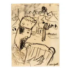 Marc Chagall, Roi David à la lyre, circa 1974, lithographic crayon and pen and Sepia ink on card