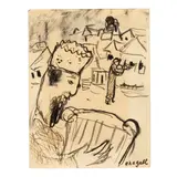 Marc Chagall, Roi David à la lyre, circa 1974, lithographic crayon and pen and Sepia ink on card