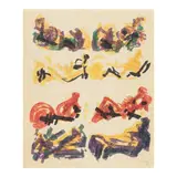 Henry Moore, Eight Reclining Figures in Yellow, Red and Blue, 1966, felt-tip pen on tissue paper mounted on paper