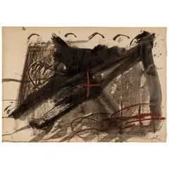 Antoni Tàpies, El pa a la barca noIX, 1963, brush and ink, wash, oil stick, charcoal, pencil and frottage on paper