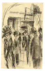 August Macke, Straßen-Passanten, 1914, Kohle auf Papier