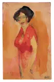 Schauspielerin by Emil Nolde, Um 1911, Aquarell, Tuschpinsel und Bleistift auf Papier (Rückseite eines Telegraphie-Formulars des Deutschen Reichs), sold Jun 2017