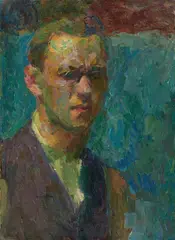 Franz Nölken, Selbstbildnis mit Brille, nach rechts, Um 1908, Öl auf Papier, auf Leinwand aufgezogen