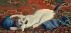 Richard Müller, Katze mit Wollknäuel, 1922, Öl auf Leinwand