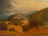 Otto Dix, Kornfelder und Bäume bei Iznang, 1938, Öl auf Holz