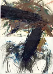 Arnulf Rainer, Frauenrausch, 1985, Öl und Ölkreide über Offsetdruck auf Papier, auf Karton und wiederum auf Holz montiert