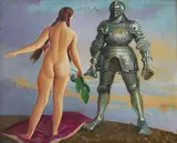 Richard Müller, Mädchenakt mit Ritter in Rüstung, 1925, Öl auf Leinwand