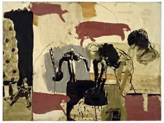 Strafe by Neo Rauch, 1993, Öl, Schellack, Kreide und Goldbronze auf Bütten, sold Nov 2011