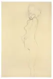 Etwas nach links stehender Akt, linke Schulter in die Höhe gezogen by Gustav Klimt, 1906, Bleistift auf cremefarbenem Similijapan, sold Jun 2010