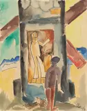An der Windmühle“ (Jershöft) by Karl Schmidt-Rottluff, 1921, Aquarell und Tuschfeder auf Papier, aus einem Skizzenblock, sold Jun 2022