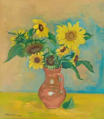 Sonnenblumen by Max Pechstein, 1948, Öl auf Leinwand, sold Jun 2021