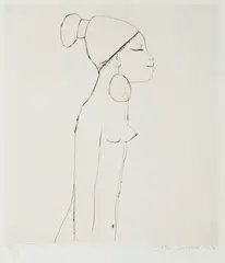 Ota Janeček, Woman with Large Earrings, 1978, paper, dry-point engraving