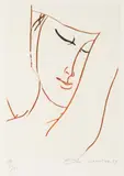 Ota Janeček, Head of Sleeping Woman, 1987, paper, dry-point engraving