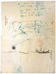 James Bridges, Untitled (Sketch), c. 1950s, Blue ink on two sheets of University of Colorado stationary