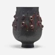 Chalice form by Edwin and Mary Scheier, c. 1980, glazed stoneware, sold Apr 2023