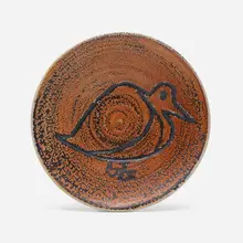 Plate by Clyde Burt, c. 1965, glazed stoneware, sold Apr 2023
