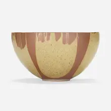 Large planter by David Cressey, c. 1960, Stone White Flame-glazed stoneware, sold Apr 2023