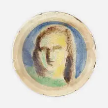 Portrait plate by Henry Varnum Poor, 1933, glazed earthenware, sold Apr 2023