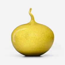 Vase by Cliff Lee, 2001, Imperial Yellow crackle-glazed porcelain, sold Apr 2023