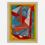 Josef Zenk, Swinging, woodcut in colors on rice paper