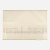 Will Insley, One City: Room Section, Red Sun with Afore Section Fireline, 1981, ink on ragboard