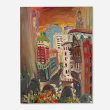 Downtown at Sunset by Chuck Connelly, 1991, oil on canvas, sold Mar 2023