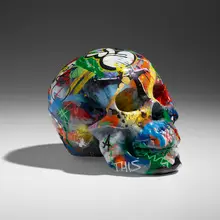 Skull by Martin Whatson, 2018, hand-painted resin, sold Mar 2023