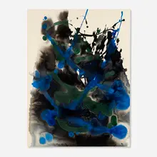 Bill Alpert, Black and Blue, ink and acrylic on paper laid to board