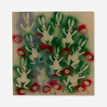 Waylande Gregory, Ten Bunnies, spraypaint and pastel on paper