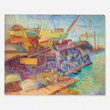Chuck Fee Wong, The Seaport, oil on Masonite