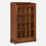 Gustav Stickley, Bookcase, model 715, c. 1910, oak, glass, patinated steel