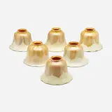 Quezal, Pulled-feather shades, set of six, c. 1915, hand-blown and iridized glass