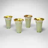 Quezal, Pulled-feather shades, set of four, c. 1910, hand-blown and iridized glass