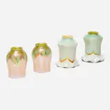 Quezal, Collection of four pulled-feather shades, c. 1910, hand-blown glass